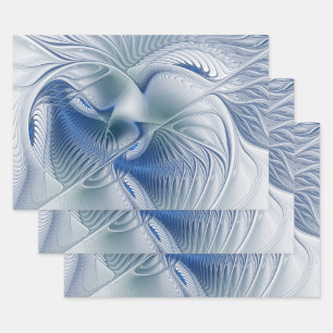 Feuille De Papier Cadeau Imaginaire dynamique tons bleus Abstraits Art frac