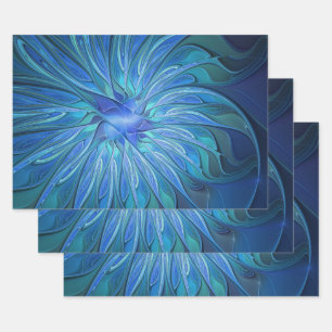 Feuille De Papier Cadeau Imaginaire Fleur Bleue Motif, Art Fractal Abstrait