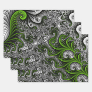 Feuille De Papier Cadeau Imaginaire Monde Vert Et Gris Art Fractal Abstrait