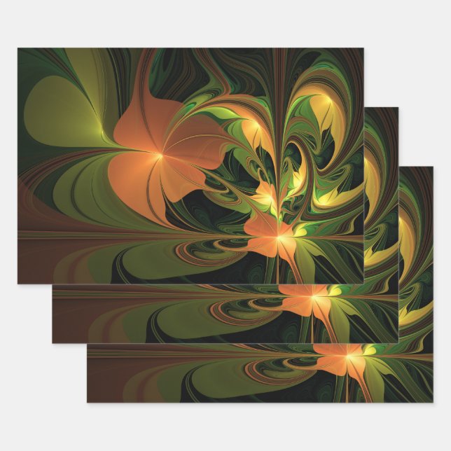 Feuille De Papier Cadeau Imaginaire Plante Abstrait rouille verte Brown fra (Lot)