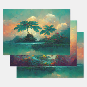 Feuille De Papier Cadeau Imaginaire tropical Mer & Palmiers
