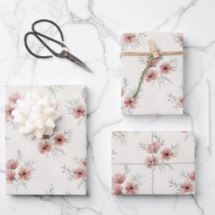 Feuille De Papier Cadeau Impression botanique de fleurs sauvages rose Cotta