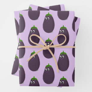 Feuille De Papier Cadeau Impression d'aubergines mignonnes