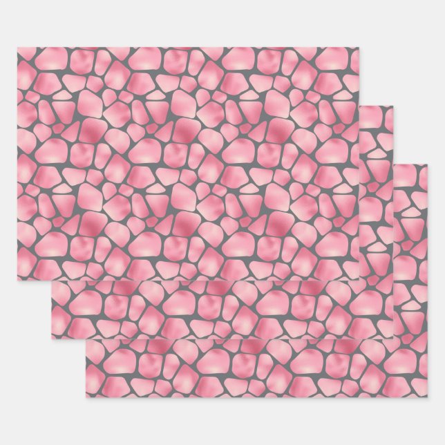 Feuille De Papier Cadeau Impression de girafe rose et gris (Lot)