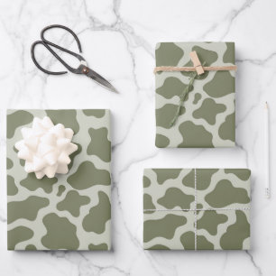 Feuille De Papier Cadeau Impression de vache verte Sage