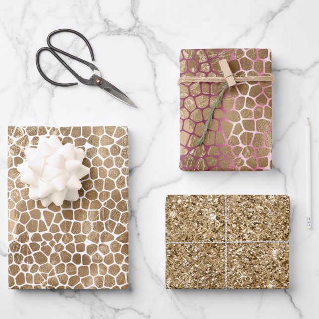 Feuille De Papier Cadeau Impression Glam Gold Giraffe (Recto)
