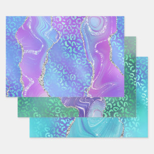 Feuille De Papier Cadeau Impression léopard agate avec paillettes et tons d