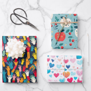 Feuille De Papier Cadeau Imprimantes à main colorée Apple Hearts School Thè
