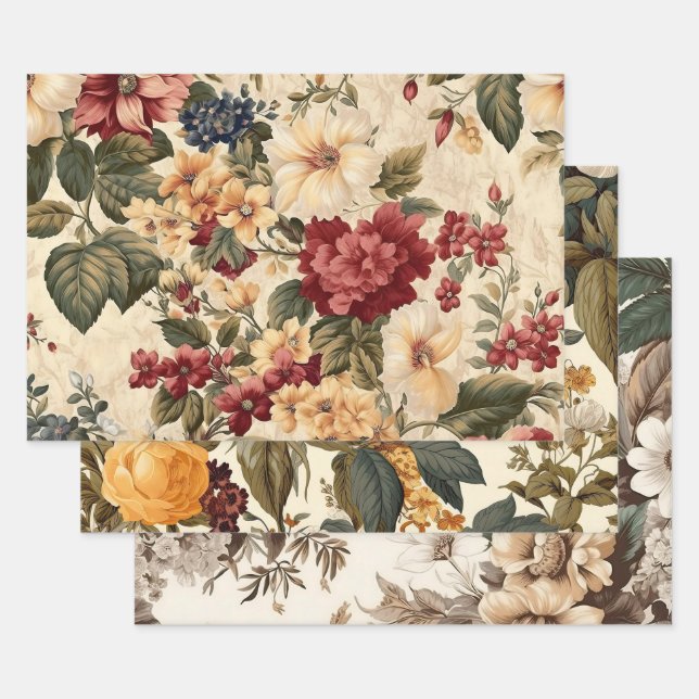 Feuille De Papier Cadeau Imprimantes de découpage en ivoire de fleurs vinta (Lot)