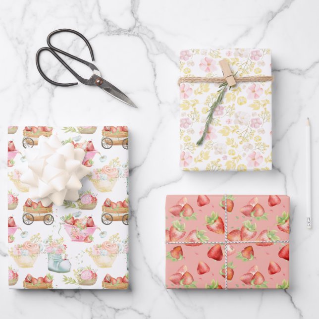 Feuille De Papier Cadeau Infirmière Fleur sauvage de campagne à la fraise (Recto)