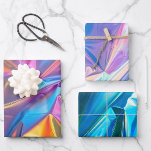 Feuille De Papier Cadeau Iridescente Arc-en-ciel métallique Pastel rose, Aq