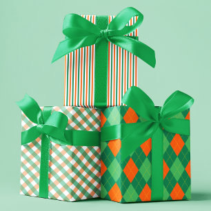 Feuille De Papier Cadeau Irish Green & Orange St. Patrick's Day Motif