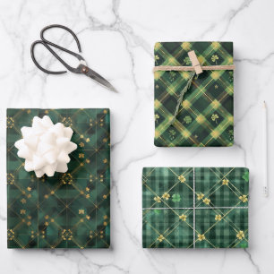 Feuille De Papier Cadeau Irish Green St Patrick Tartan Plaid set 1