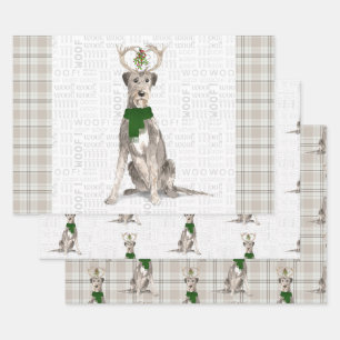 Feuille De Papier Cadeau Irish Wolfhound Christmas Chien et Plaid
