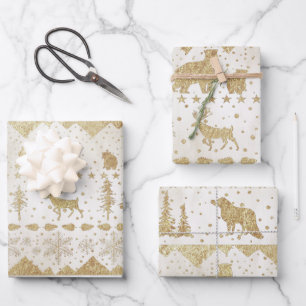 Feuille De Papier Cadeau Islande Gold Snowy Winter Woodland Animaux