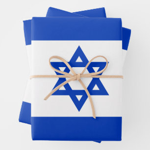 Feuille De Papier Cadeau Israël drapeau bleu blanc motif moderne patriotiqu
