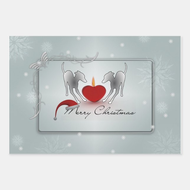 Feuille De Papier Cadeau Italie Greyhound Joyeux Noël (Devant)