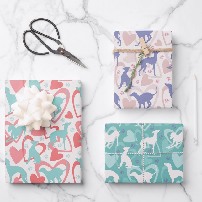 Feuille De Papier Cadeau Italien greyhound Hearts Paw mignonne Chien Love M (Recto)