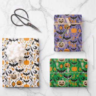 Feuille De Papier Cadeau Jack o lanterns chauves-souris fantômes automne mi