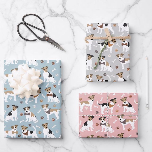 Feuille De Papier Cadeau Jack Russell Terrier Patrouilles et os (Recto)