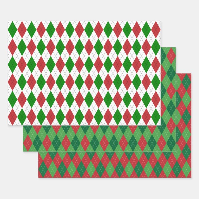 Feuille De Papier Cadeau Jacquard de Noël blanc vert et rouge (Lot)