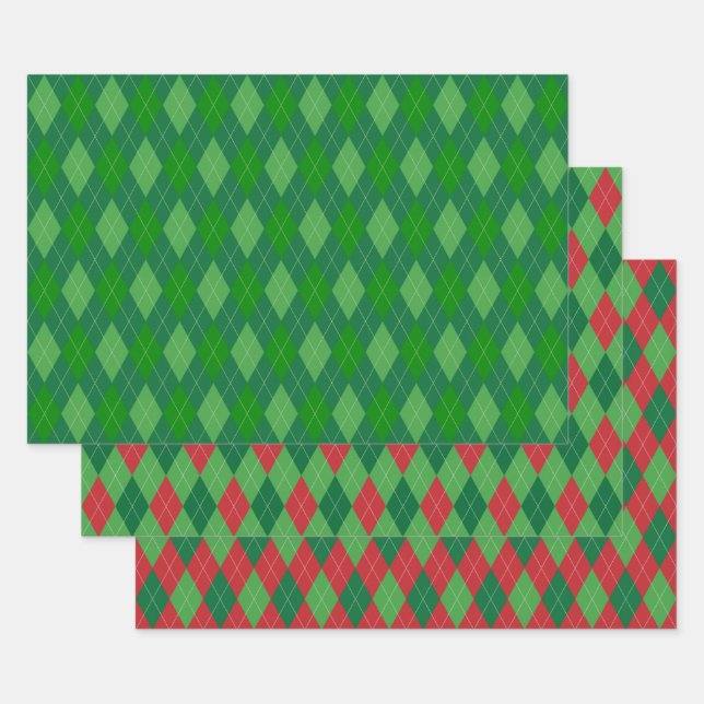 Feuille De Papier Cadeau Jacquard Motif rouge et vert (Lot)