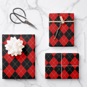 Feuille De Papier Cadeau Jacquard preppy Tartan Diamond Plaid Rouge Noir