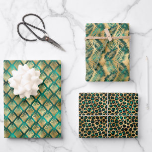 Feuille De Papier Cadeau Jade Green et Gold Foil Look