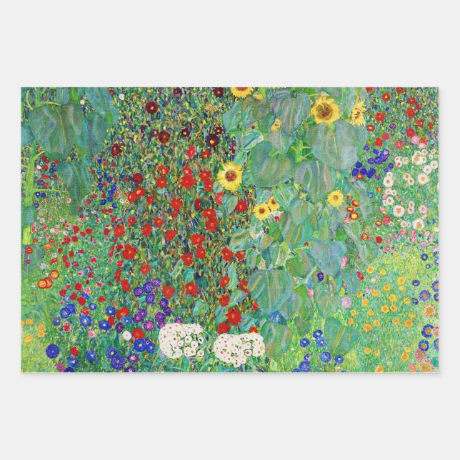 Feuille De Papier Cadeau Jardin Agricole Gustav Klimt Avec Peinture De Fleu (Devant)