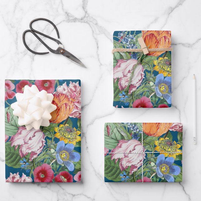 Feuille De Papier Cadeau Jardin aux fleurs printanières (Recto)