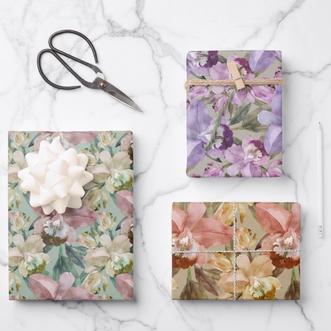 Feuille De Papier Cadeau Jardin d'Orchidées Délicates (Recto)
