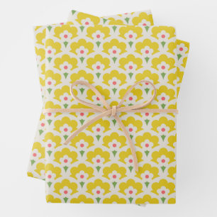 Feuille De Papier Cadeau Jardin Fleur Jaune Retro Motif