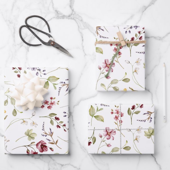 Feuille De Papier Cadeau Jardin fleur sauvage Floral blanc (Recto)