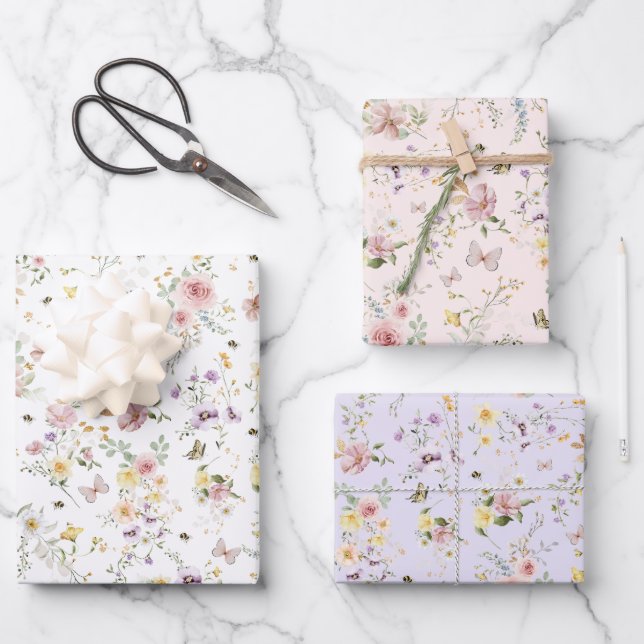 Feuille De Papier Cadeau Jardin Floral du Fleur sauvage de printemps (Recto)