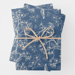Feuille De Papier Cadeau Jardin Grasmere Vintage Bleu Motif botanique