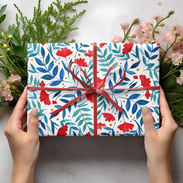 Feuille De Papier Cadeau Jardin magique - rouge et turquoise (Créateur téléchargé)