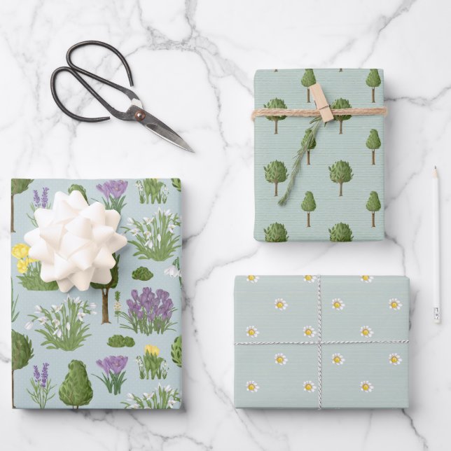 Feuille De Papier Cadeau Jardin opiaire Ensemble de 3 enveloppes cadeaux (Recto)
