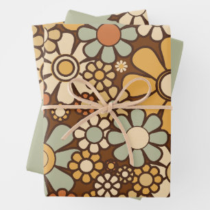 Feuille De Papier Cadeau Jardin rétro Fleurs de Chunky 60s les années 70 mo