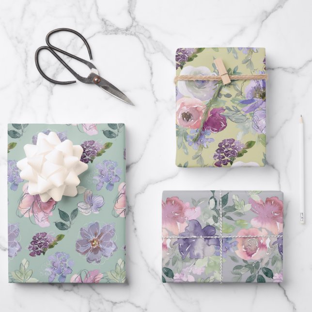 Feuille De Papier Cadeau Jardin rose violet (Recto)
