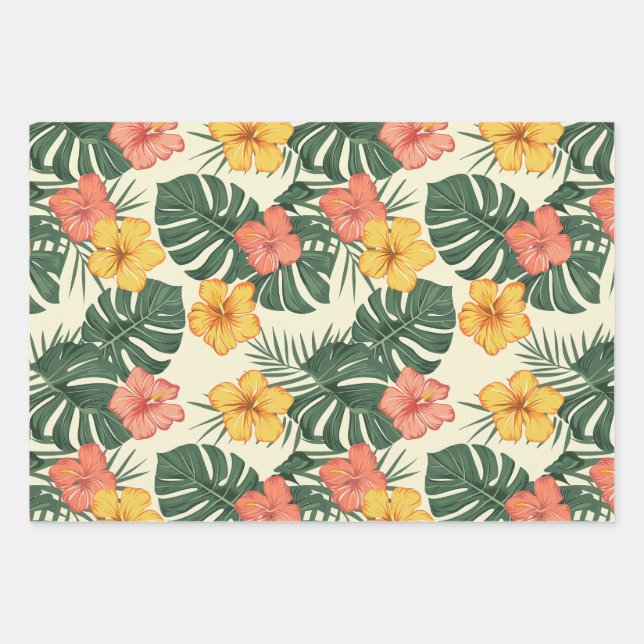 Feuille De Papier Cadeau Jardin tropical d'Hibiscus (Devant)