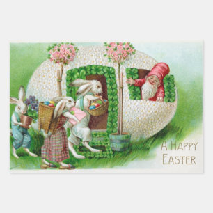 Feuille De Papier Cadeau Jardin vintage de lapin de Pâques et d'oeufs de Pâ