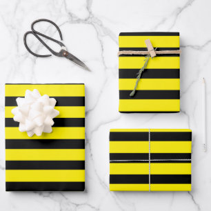 Feuille De Papier Cadeau Jaune et noir rayé