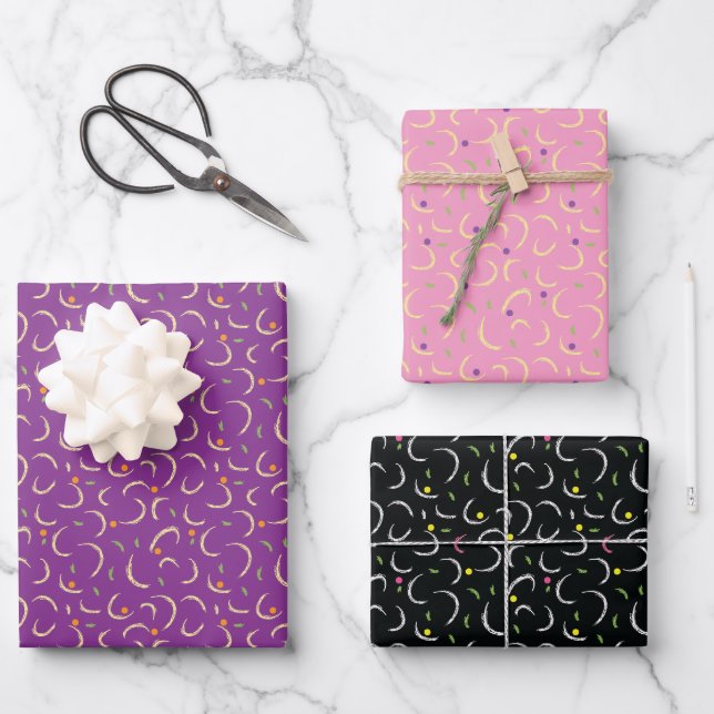 Feuille De Papier Cadeau Jaune rose violet noir Motif d'attaque en gras (Recto)