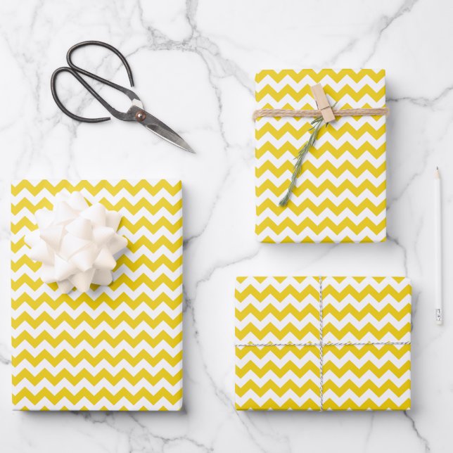 Feuille De Papier Cadeau Jaune Zigzag, Jaune Chevron, Motif géométrique (Recto)