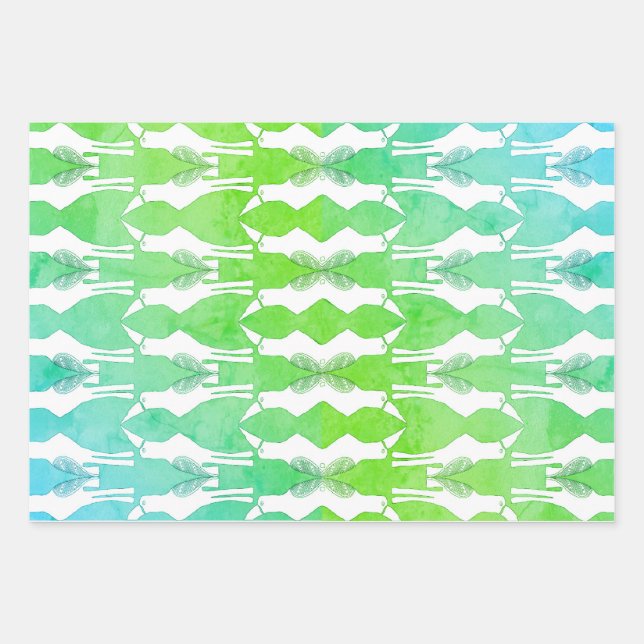 Feuille De Papier Cadeau Javan Mina Enveloppement d'oiseaux ensemble de 3 (Devant)