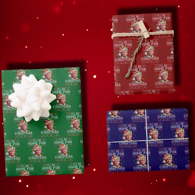 Feuille De Papier Cadeau Je serai à la maison pour Noël | Drôle Père Noël T (Créateur téléchargé)