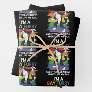 Feuille De Papier Cadeau Je suis une fierté LGBTQ arc-en-ciel renard furry