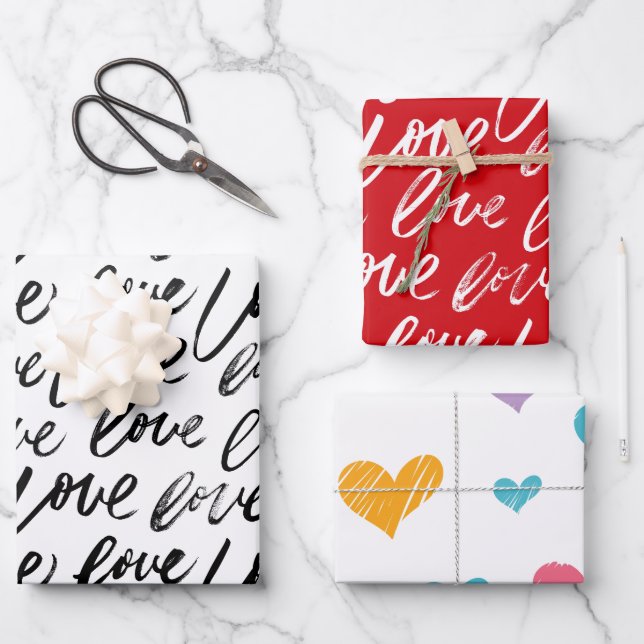 Feuille De Papier Cadeau Je t'aime et le coeur (Recto)