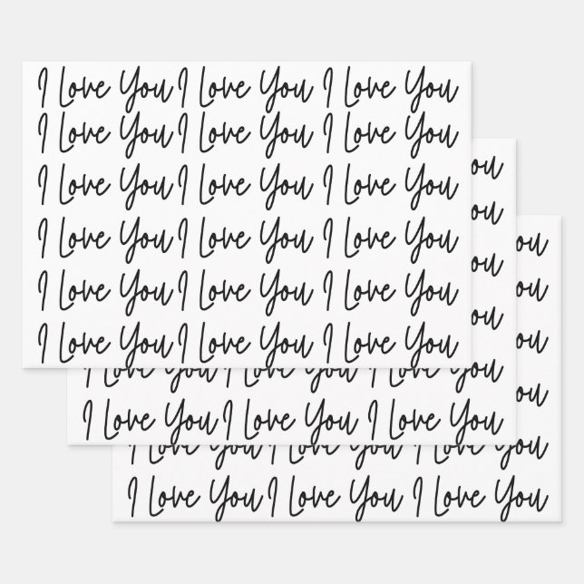 Feuille De Papier Cadeau Je t'aime Jour des Valentines Noirs et Blancs (Lot)