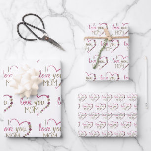 Feuille De Papier Cadeau Je t'aime Maman Citer Coeur de Parties scintillant